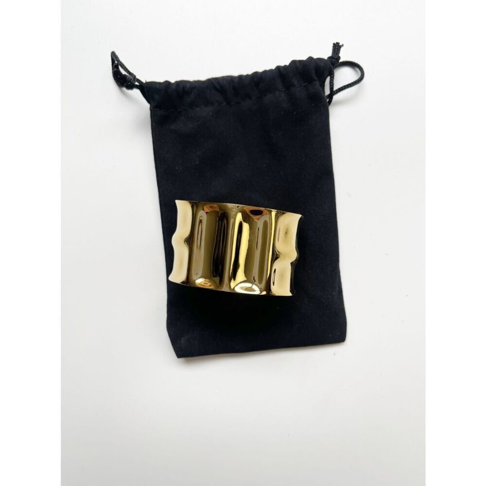 Mayamar Gold Hammered Sculpted Wide Cuff Bracelet 24k dipped plating - Picture 5 of 9